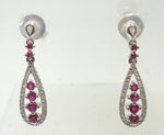 14k Gold Dangle Earrings with Genuine Natural Rubies and Diamonds (#J1066)