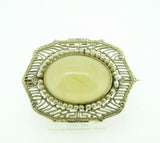 14k White Gold Filigree Art Deco Jade Pin with Pearls (#J1029)