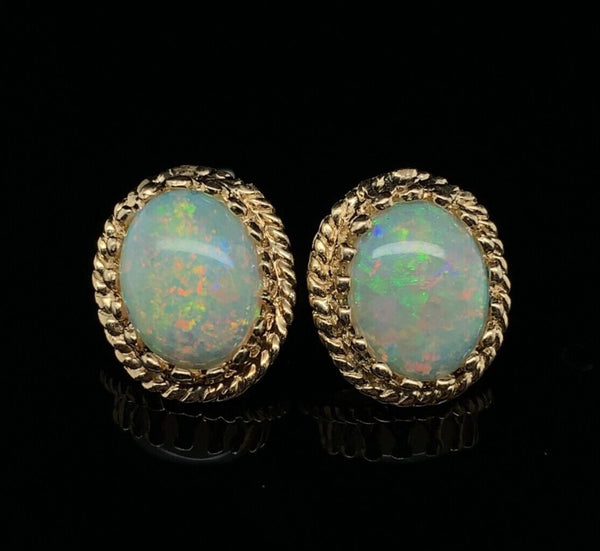 14k Yellow Gold Genuine Natural Opal Stud Earrings with Lots of Color! (#J6442)