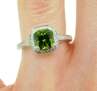 14k Gold 1.86ct Fine Genuine Natural Peridot and Diamond Halo Ring (#J4581)