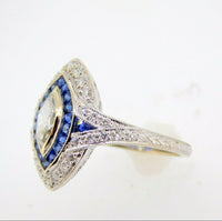 18k White Gold Marquise Genuine Natural Diamond and Sapphire Halo Ring  (#J4013)