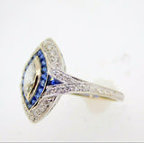 18k White Gold Marquise Genuine Natural Diamond and Sapphire Halo Ring  (#J4013)