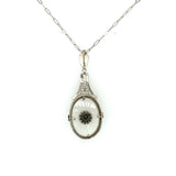 14k White Gold Genuine Natural Rock Crystal Quartz Filigree Pendant (#J5933)