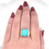 14k Yellow Gold Men's 4.22ct Genuine Natural Turquoise Ring Size 11.75 (#J6136)