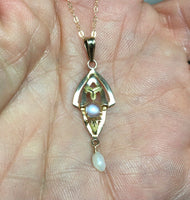 10k Yellow Gold Blue Flash Moonstone Lavaliere Pendant (#J5314)