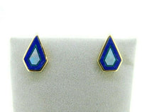 14k Gold Intarsia Stud Earrings with Genuine Natural Opal Lapis Inlay (#J5073)