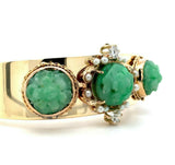 14k Yellow Gold Wide Heavy Gold Bangle Bracelet with Jade (#J5426)