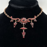 Genuine Natural Bohemian Garnet Necklace Three Drops Victorian 15" (#J6092)
