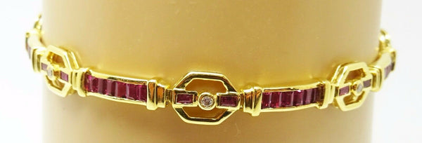 18K Gold 2.91ct Genuine Natural Ruby and .11ct Diamond Bracelet (#J3326)