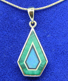 14k Gold Kite Shaped Intarsia Pendant with Genuine Natural Opal Inlay (#J4277)