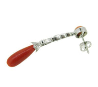 18k Gold Genuine Natural Coral Briolette Diamond and Enamel Earrings (#J4708)