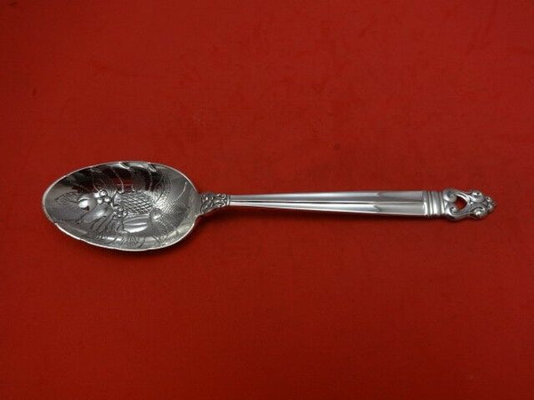 Royal Danish by International Sterling Silver Berry Spoon Embossed Fruit In Bowl