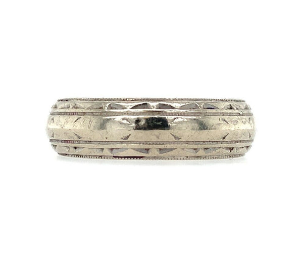 14k White Gold Wide Engraved Wedding Band Ring Size 8.5 Jewelry (#J5895)