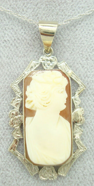 14K Gold Genuine Natural Shell Cameo Pendant with Fancy Border (#C2195)
