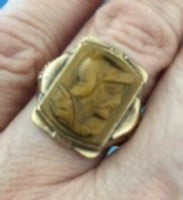 10k Yellow Gold Men's Genuine Natural Tiger's Eye Quartz Cameo Ring (#J5548)