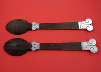 Aztec by Hector Aguilar Mexican Sterling Silver Salad Serving Set 2pc w/Wood 13"