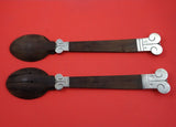 Aztec by Hector Aguilar Mexican Sterling Silver Salad Serving Set 2pc w/Wood 13"