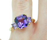 14k Yellow Gold Asscher Cut Genuine Natural Amethyst Ring w/ Baguettes (#J4641)