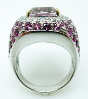 18K Gold 4.0ct Genuine Natural Kunzite Ring w/Pink Sapphires & Diamonds (#J3134)