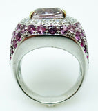 18K Gold 4.0ct Genuine Natural Kunzite Ring w/Pink Sapphires & Diamonds (#J3134)