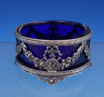 Wilcox Sterling Silver Salt Cellar Master Swags Ribbon Cobalt Glass 7228 (#6941)