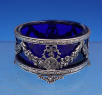 Wilcox Sterling Silver Salt Cellar Master Swags Ribbon Cobalt Glass 7228 (#6941)