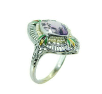 14k White Gold Filigree Amethyst Enamel Ring (#J4721)