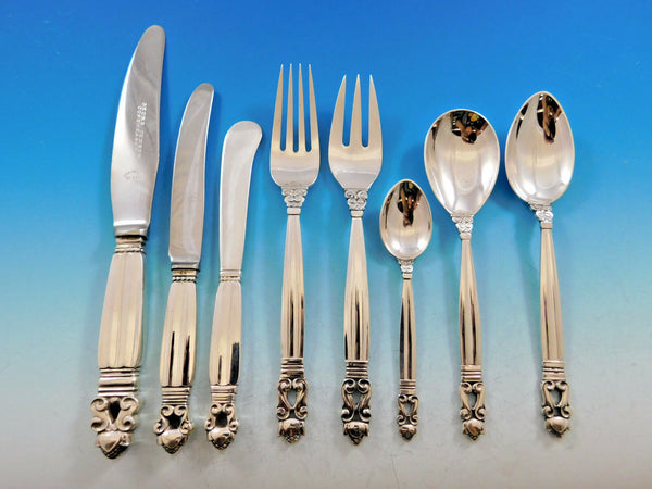 Acorn by Georg Jensen Danish Sterling Silver Flatware Set for 8 Service 64 pcs