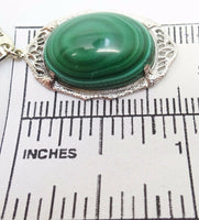 10K Gold Art Deco Malachite Necklace with Seed Pearls (#J3172)