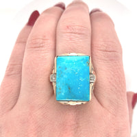 10k Gold Large 9.91ct Genuine Natural Turquoise and Diamond Men's Ring (#J6134)