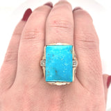 10k Gold Large 9.91ct Genuine Natural Turquoise and Diamond Men's Ring (#J6134)