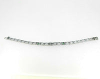 14k White Gold Filigree Diamond Bracelet Synthetic Green Emeralds (#J4505)