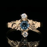 10k Yellow Gold Victorian Genuine Natural Aquamarine and Diamond Ring (#J5560)