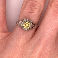 Filigree 18k Gold Art Deco .68ct Yellow Genuine Natural Sapphire Ring (#J4833)