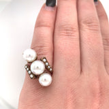 Victorian 10k Yellow Gold Ring Jewelry with Three Large 8mm Pearls (#J5952)
