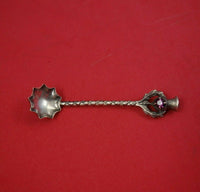BMCo English Sterling Silver Salt Spoon w/Scottish Thistle Amethyst Stone 2 1/2"