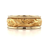 14k White Gold Band with Yellow Gold Floral Accent Wedding Jewelry (#J5874)