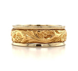 14k White Gold Band with Yellow Gold Floral Accent Wedding Jewelry (#J5874)