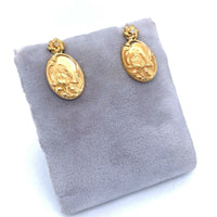 Art Nouveau 14k Yellow Gold Iris Earrings with Genuine Natural Diamonds (#J5140)