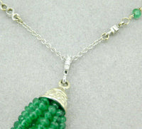 14k Gold Genuine Diamond Tassel Necklace with 18 Carats Emerald Beads (#J4480)