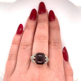 14k Yellow Gold 10.35ct Cabochon Genuine Natural Garnet Ring w/Diamonds (#J5758)