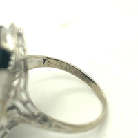 Art Deco 14k Gold Filigree Genuine Natural Black Onyx Diamond Ring (#J5222)