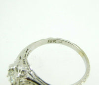 Art Deco 18k White Gold Genuine Natural Diamond Filigree Ring .36ct (#J865)