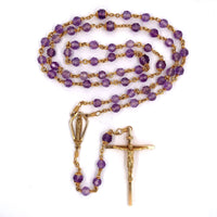 14k Yellow Gold Creed Rosary with Genuine Natural Amethyst Beads (#J5961)