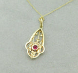 Retro 14k Yellow Gold Lavaliere Pendant with Rose Gold Flower (#J4328)