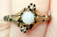 10K Rose Gold Ring with A Round Genuine Natural Opal and Two Diamonds (#J415)