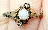 10K Rose Gold Ring with A Round Genuine Natural Opal and Two Diamonds (#J415)