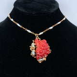 14k Yellow Gold Carved Coral and Pearl Pendant Flowers (#J5459)