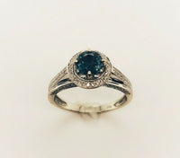 14k White Gold 1.03 Carat Teal Genuine Natural Sapphire Diamond Ring (#J5220)