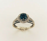 14k White Gold 1.03 Carat Teal Genuine Natural Sapphire Diamond Ring (#J5220)